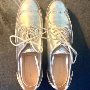 Zara Women's Platform Oxfords, silver mirror lace up, size 9 (EU 40)